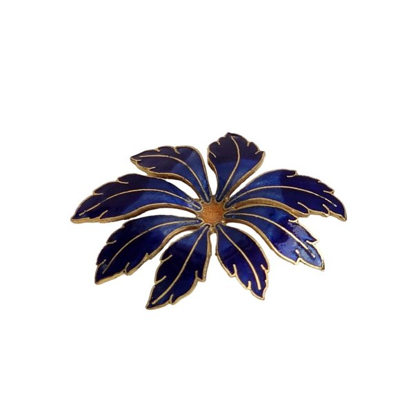 Vintage Blue Enamel Foliage Flower Two Tone Blue Shades Enamel Pin Brooch - Picture 8 of 14